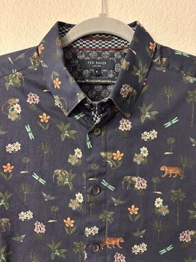 Ted Baker Navy Plants & Animals Print Short Sleeve Button-Down Shirt